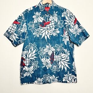 RARE Mango House Okinawa Floral Print Cotton Button Down Short Sleeve Shirt Sz L